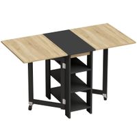 homcom mesa plegable salvaespacio con ruedas 2-4 plazas roble y negro