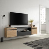 mueble tv efecto madera roble y negro 200x35x45cm colgado