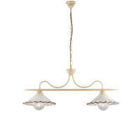 lampara de arana osteria en hierro lacado marfil y dec efecto decape con difusores ceramicos d 30 blanco y marron 2 luces l 83 x 30