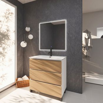 Conjunto De Baño Yinu | 80 Cm Blanco - Solomon | Tres Cajones | Lavabo Empotrado | Mueble Montado | No Incluye Espejo | Alday