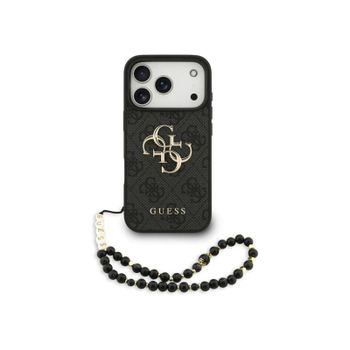 Guess Funda Para Iphone 17 Pro – Carcasa De Polipiel Negra Con Logo 4g Clásico Y Correa De Perlas, Diseño Elegante Y Ajuste Preciso