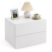 costway mesita de noche montable en pared acabado efecto madera con dos cajones amplios gran capacidad para el dormitorio 42 x 30 x 29 cm blanco