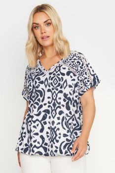 Yours Top De Algodón Rosa Estampado Ikat, Mujer Curvy Y Tallas Grandes, Yours