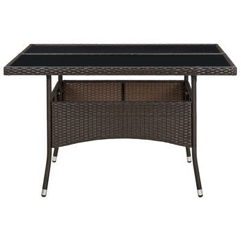Mesa De Comedor | Mesa De Cena De Jardín Ratán Sintético Y Vidrio Marrón