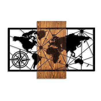 Decoración Pared De Madera Mapamundi 3-m Nogal Negro 84x57 Cm