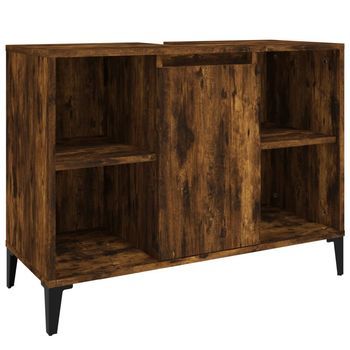 Armario De Lavabo Madera Contrachapada Roble Ahumado 80x33x60cm Vidaxl