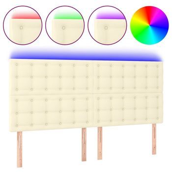 Cabecero，panel De Cabecero Con Luces Led Cuero Sintético Crema 200x5x118/128 Cm