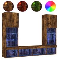 muebles tv pared con led 5 pzas madera ingenieria roble ahumado vidaxl