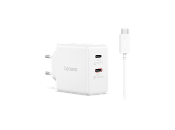 Cargador para portátil - Lenovo Dual USB-C 65W GaN, Universal Portátil, Smartphone, Tablet