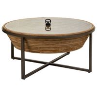 mesa de centro de madera metal y cristal marron d102x46