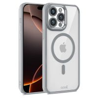 cool funda magnetica transparente con borde plata para iphone 16 pro max