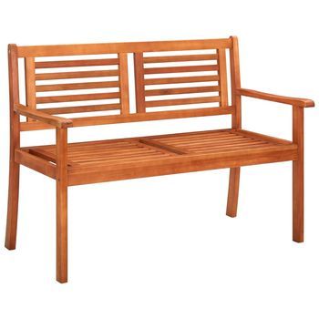 Banco De Jardín 2 Plazas | Banco De Exterior | Silla De Jardín Madera Maciza Eucalipto Y Cojín 120 Cm