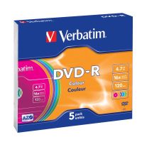 bobina dvd verbatim dvd-r colour 47 gb slimcase