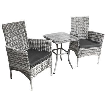 Bistro Set Ratán 3 Piezas Silla De Jardín Al Aire Libre Mesa Patio Comedor Balcón Gris