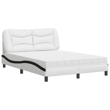 Cama Con Colchón Hvar Cuero Sintético Blanco Y Negro 120x200 Cm Vidaxl