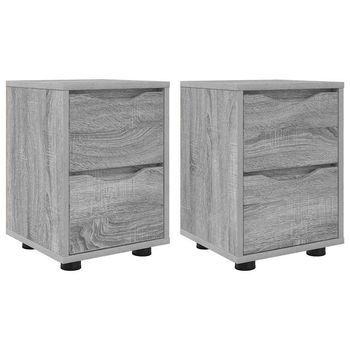 Pack 2 Uds Mesitas De Noche | Armario De Noche | Mesa De Noche Con Cajón Gris Sonoma 30,5 X 30 X 43 Cm