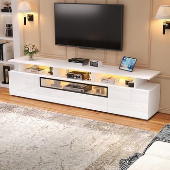Sweiko Mueble Tv 180x38x45 Cm Soporte Brillante 2armarios 1 Cajón Led 10 Estantes Compatible 75 Pulgadas