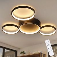 nettlife lampara de techo led negra regulable con mando a distancia diseno moderno 4 anillos 52w interior aluminio  comedor dormitorio infantil