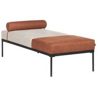 chaise longue elegante patas de hierro negras muebles de sala de estar de lino sintetico beige claro y marron dorado malmos