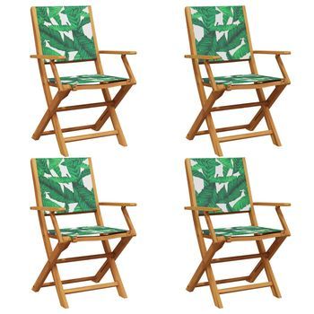 Pack 4 Uds Sillas De Jardín | Silla De Exterior | Sillón Reclinables Madera Maciza Y Tela Verde