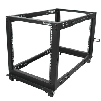 STARTECH Rack de Marco Abierto con Profundidad Ajustable de 4 Columnas 12U y 19 Pulgadas con Ruedas/Niveladores y Anillas de Gestión de Cableado - Ar