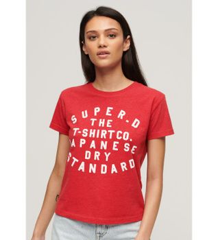 Superdry para mujer. W1011412A Camiseta ajustada con estampado abombado rojo (S), Casual, Algodón, Manga corta