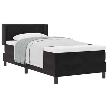 Cama Individual | Cama Para Adulto | Cama Tipo Box Spring Con Cabecera Negro 190 X 90 Cm Terciopelo