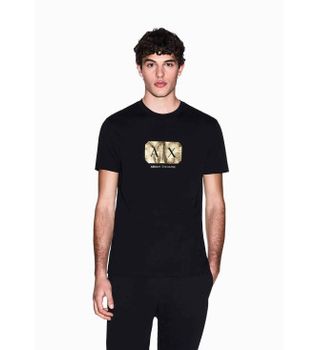 A|X Armani Exchange para hombre. XM002826AF12308UC001 Camiseta logotipo dorado, negro (XXL), Casual, Algodón, Manga corta