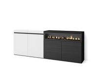 aparador para salon gran capacidad de almacenaje 200x35x75cm 4 puertas chimenea electrica estilo moderno blanco y negro