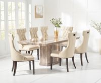 carvelle 160cm brown pedestal marble dining table with freya chairs
