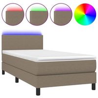 cama individual  cama para adultos  cama box spring con colchon led tela gris taupe 90x200 cm