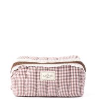 the flat lay co marshmallow flat lay makeup box bag - mocha gingham with frill