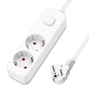 Aigostar Regleta Enchufes, Alargador Enchufe de 2 Enchufes con Interruptor, Cable de 1,5 Metros, Blanco