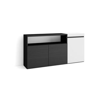 Aparador para salón, gran capacidad de almacenaje, 150x35x75cm, 3 puertas, armario, zapatero, estilo moderno, blanco y negro