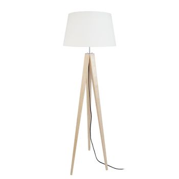Lámpara de pie trípode madera natural pantallo crudo