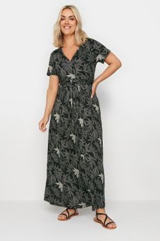 Yours Vestido Maxi Negro De Flores Grises, Mujer Curvy Y Tallas Grandes, Yours