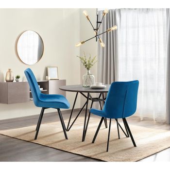 Silla de comedor con reposapiés en terciopelo azul oscuro
