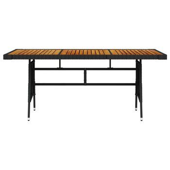 Mesa De Jardín | Mesa De Exterior Ratán Pe Y Acacia Maciza Negro 160x70x72 Cm