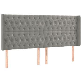 Cabecero Cama | Panel De Cabecera Con Orejas De Terciopelo Gris Claro 183x16x118/128 Cm