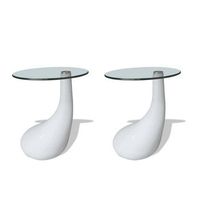 mesa de centro superficie redonda vidrio 2 uds blanco brillante vidaxl