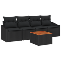conjunto de sofas de jardin de 5 uds con cojines negro de ratan sintetico y acacia cfw891899