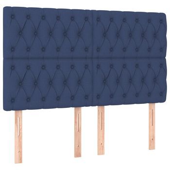Cabecero Cama Mueble De Dormitorio Con Luces Led Tela 160 X 7 X 118/128 Cm Azul M02_0002243