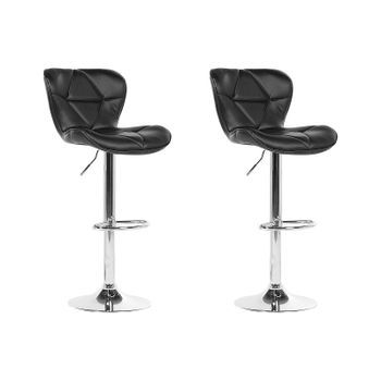 Conjunto De Taburetes De Bar En Piel Sintética Negra Giratorio Altura Ajustable Estilo Moderno Valetta