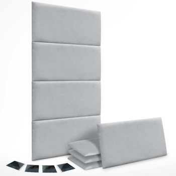 Dhome Juego De 8 Paneles Tapizados De Tela Autoadhesivos Para Pared Acústicos Absorbentes Protección Impactos Cabeceros (gris Claro, 50x30cm, X8)
