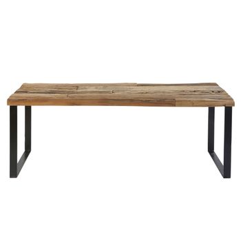 Banco fabricado con madera reciclada y acero negro.