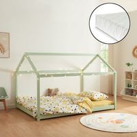 cama para ninos cerro en forma de casa con colchon pino 120x200cm - verde encasa