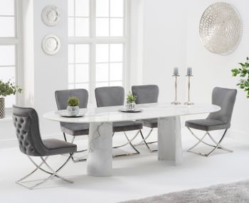 Sutton 260cm Table White Marble With Giovanni Velvet Chairs - Grey, 6 Chairs
