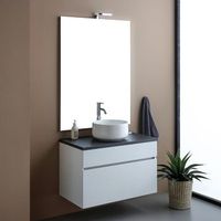 mueble de bano suspendido de 80cm con cajon blanco y encimera antracita espejo 80x110  sole