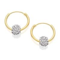 9ct gold crystal ball hoop earrings - 15mm - g2207