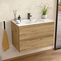 mueble bano suspendido 80 cm roble encimera bellobath